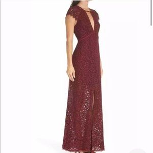 Harlyn Maroon Lace Gown Maxi Dress
